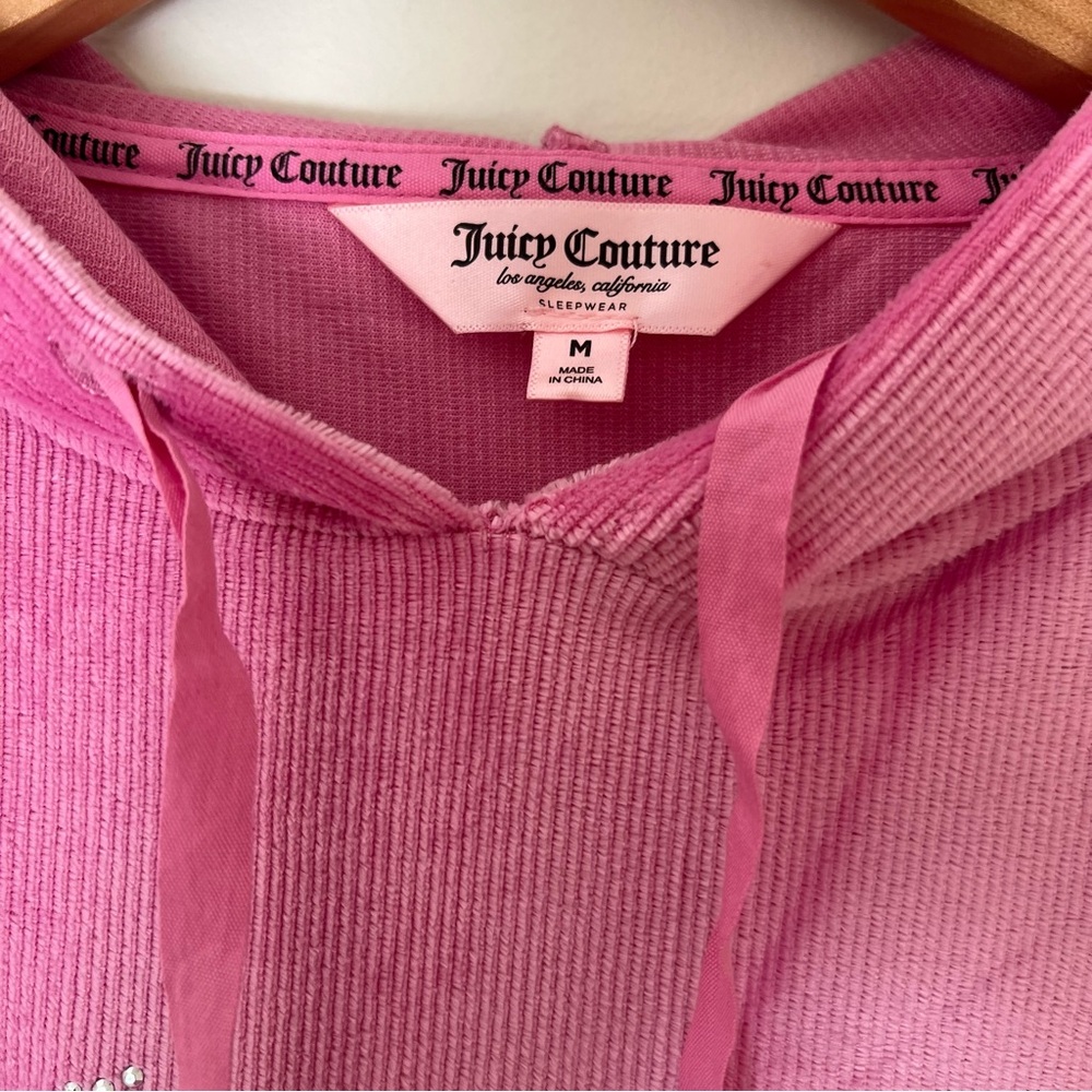 Juicy Couture Pink Ribbed Velour Y2K Bling Hoodie Size Medium - Picture 4 of 7